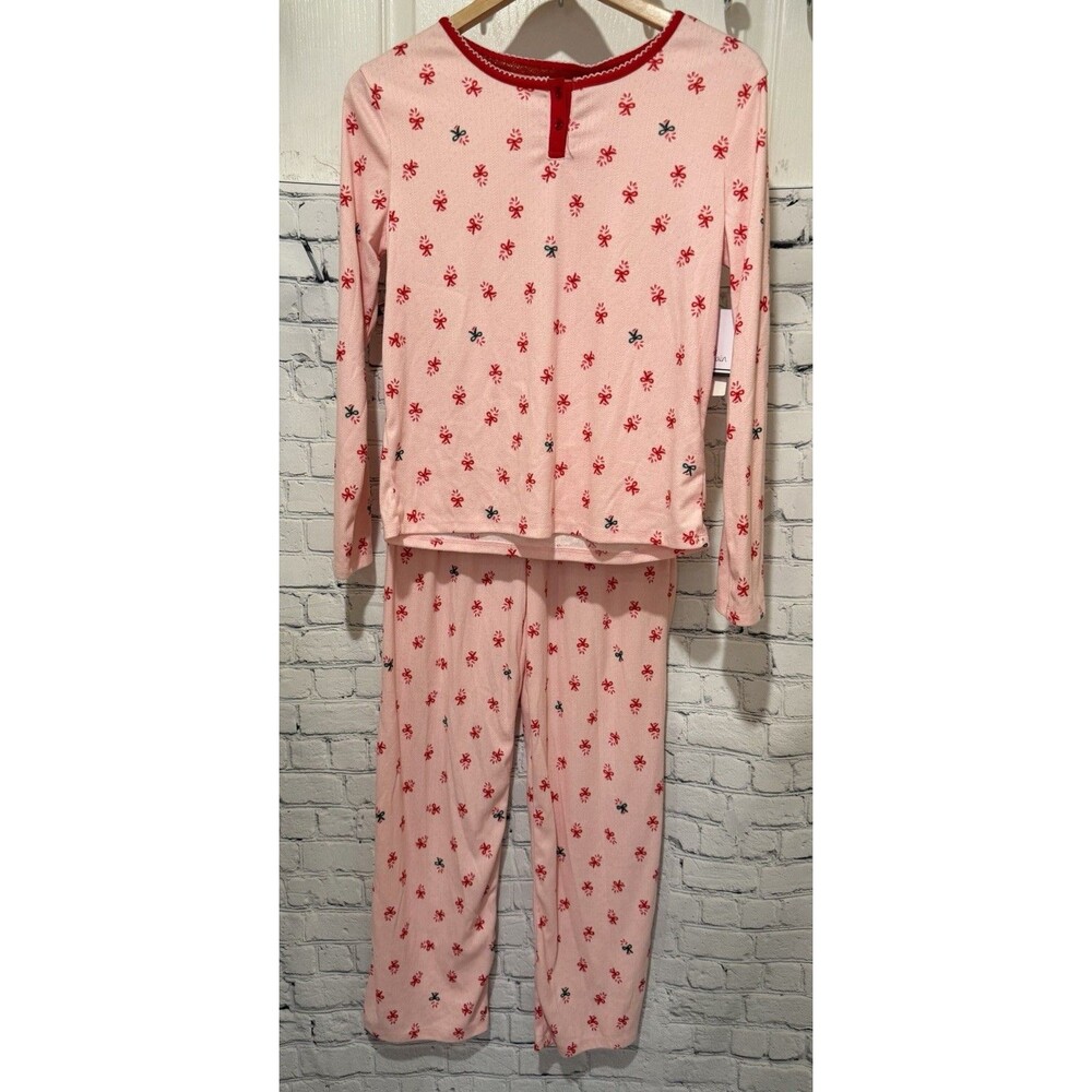 NWT Roudelain pink and red bow-print long-sleeve soft pajama set Size Small